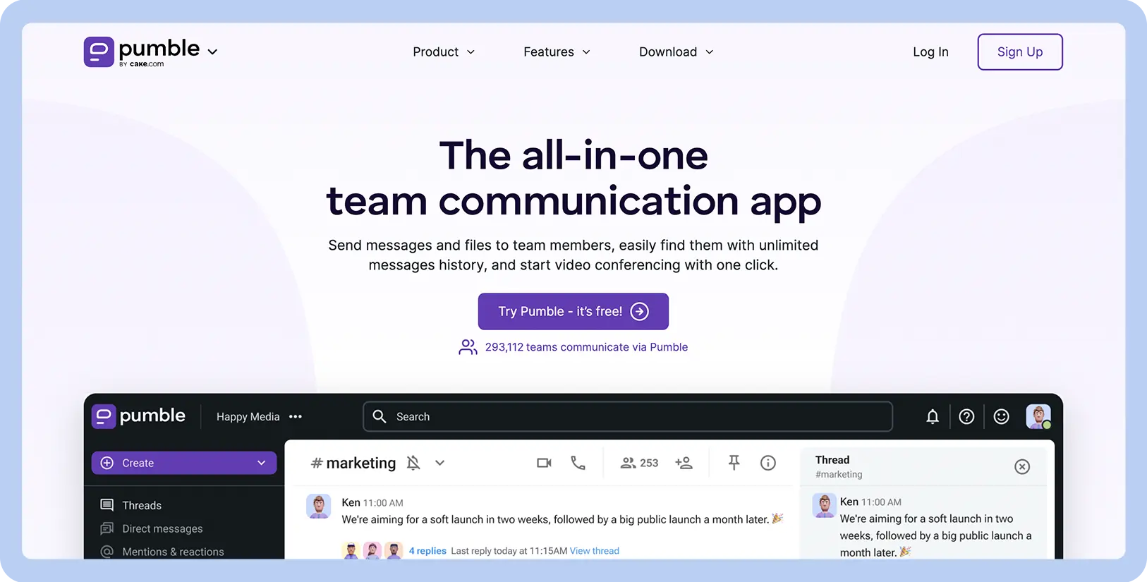Screenshot of Pumble website