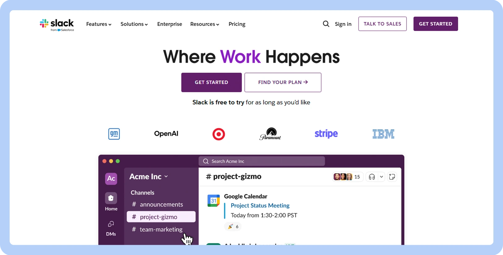 Screenshot of Slack website