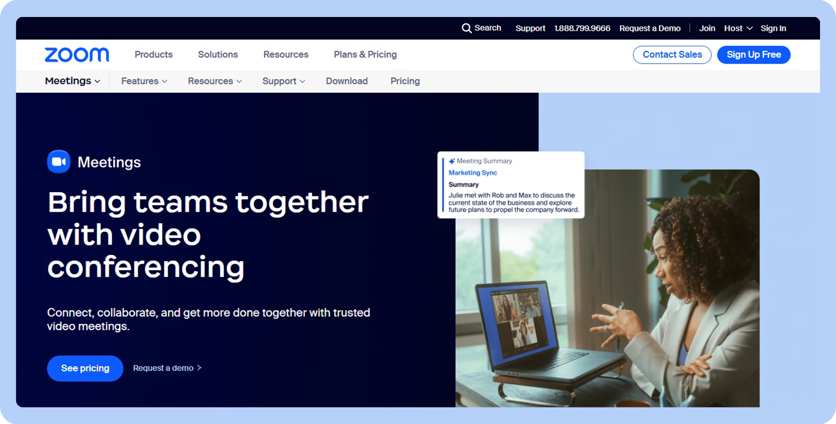 Screenshot of Zoom website