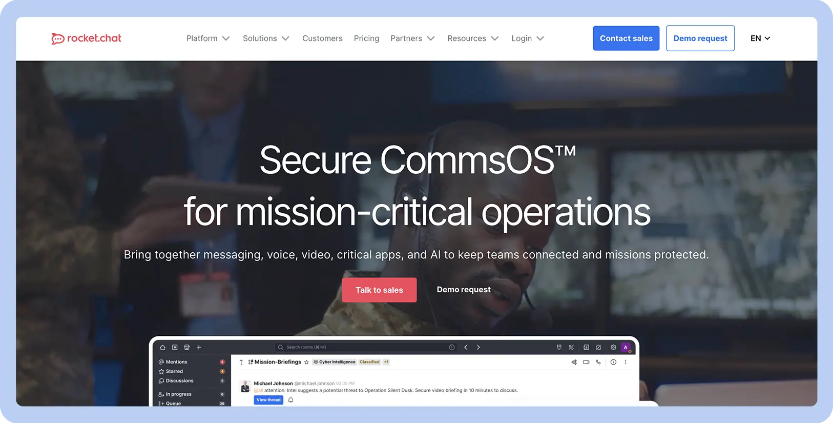 Screenshot of Rocket.Chat website