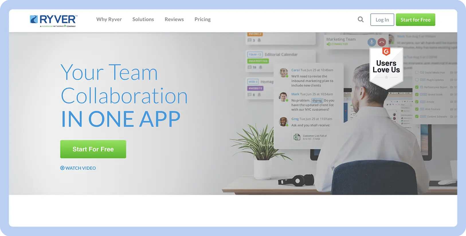 Screenshot of Ryver website