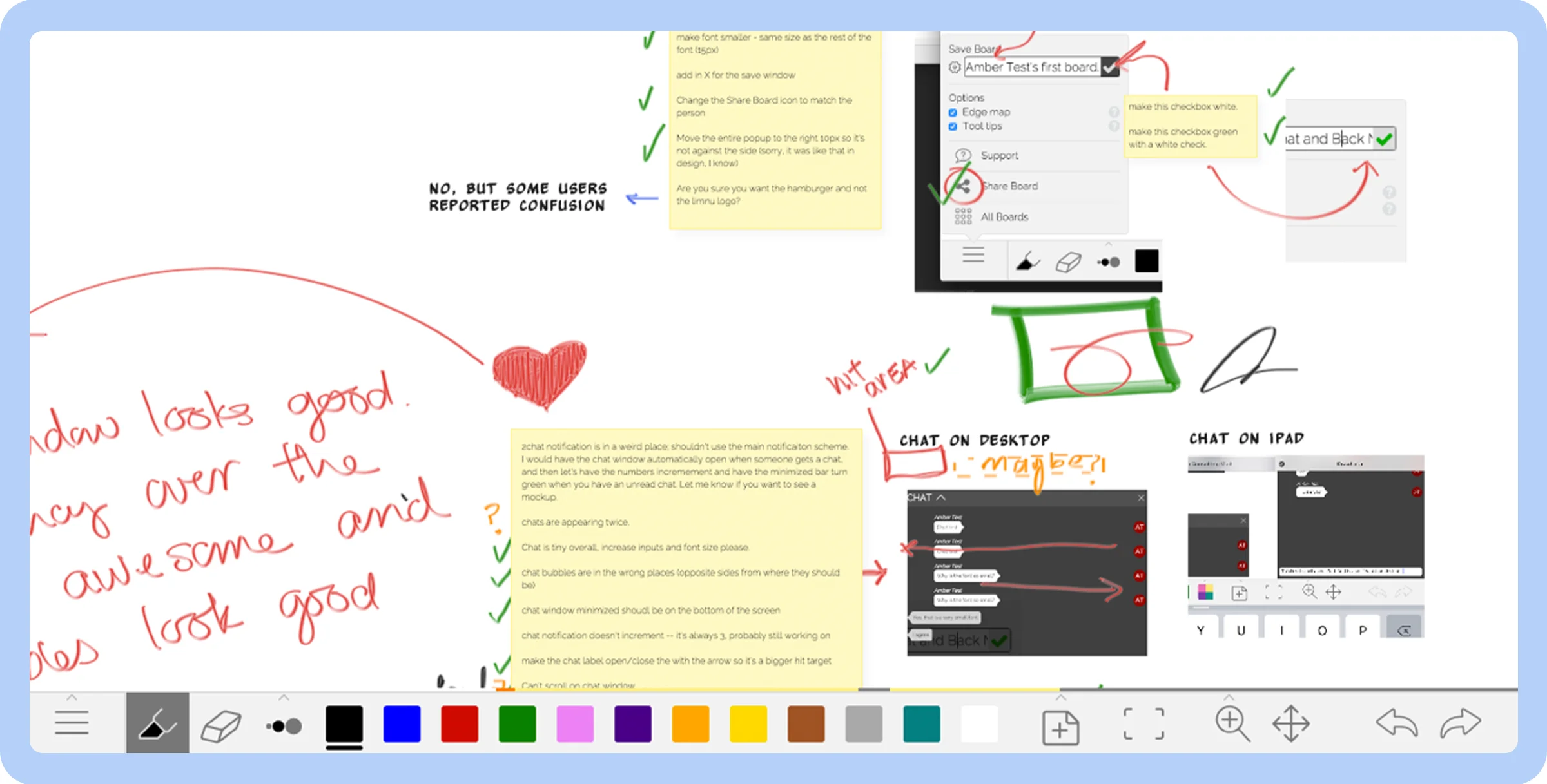 Screenshot of Limnu interface with in-app post-it notes.